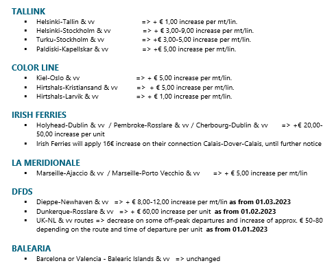 Ferry New prices 2023-Tallink-Color-line-Irish-DFDS-Balearia